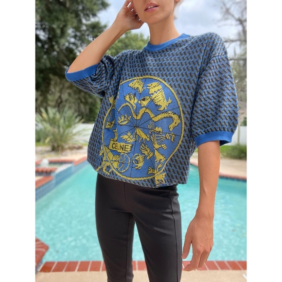 Celine Sweaters - Celine Paris Batwing Short Sleeve Emblem Sweater